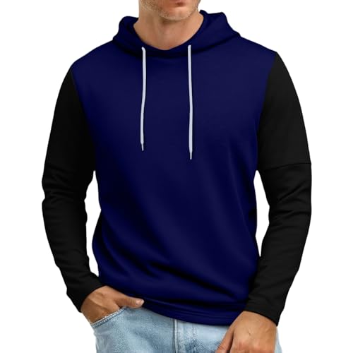 Men's Hoodies Pullover Hoodie for Men Casual Color Block Hooded Sweatshirt with Pockets Fall Sports Tops - Main Image