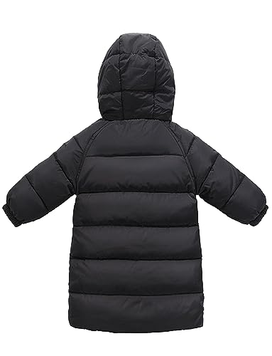 Happy Cherry Kids Puffer Down Coat Girls Boys Jacket Hooded Windproof Outwear Winter Thicken Long Coat Unisex Black 5-6T #TOP2