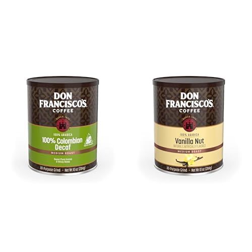 Don Francisco’s Ground Coffee Bundle – Decaf Colombia Supremo & Vanilla Nut, 100% Arabica, Medium Roast, Smooth & Flavorful Gourmet Coffee, 10 oz Cans (Pack of 2)