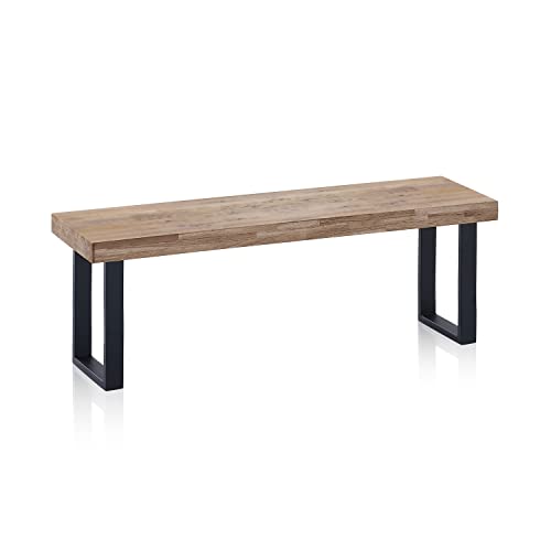 Loft, Banco para Mesa de Comedor, Asiento Auxiliar, Acabado en Roble Honey y Negro, Medidas: 120 cm (Largo) x 47 cm (Alto) x 34 cm (Fondo)