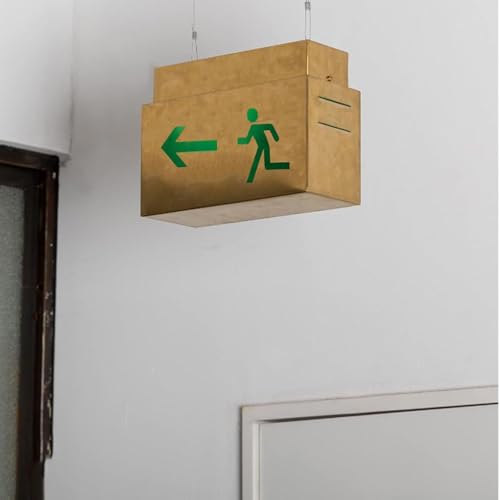 Señal de salida LED de metal, luces de salida de emergencia con flecha de dirección, caja de luz de acero inoxidable de estilo industrial retro para oficina, almacén y seguridad escolar