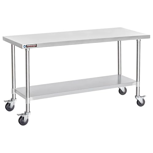 Image of DuraSteel 30x72 NSF Stainless Steel Cart Work Table - Heavy Duty Rolling Food Prep Table Countertop Island - Metal Utility Cart on Wheels Caster, Grill Stand Storage Outdoor Kitchen Tables Bar Top