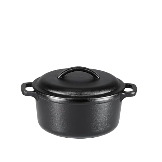 Amazon Basics Rotondo Casseruola in ghisa pretrattata con doppi manici, 1,89 l, Nero