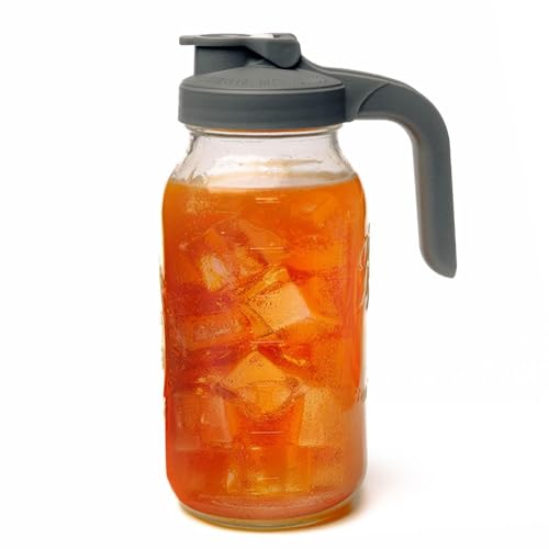 Image of County Line Kitchen Glass Mason Jar Pitcher with Lid - Wide Mouth, 2 Quart (64 oz) - Heavy Duty, Leak Proof - Sun & Iced Tea Dispenser, Cold Brew Coffee, Breast Milk Storage, Water & More - Gray