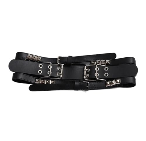 Belts for Women, Double Row Pin Buckle Rivet Hip Hop Punk PU Leather Belt Women Gothic Wide Belt Corset