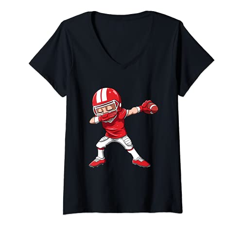 Womens Dabbing Football Player V-Neck T-Shirt, Black
