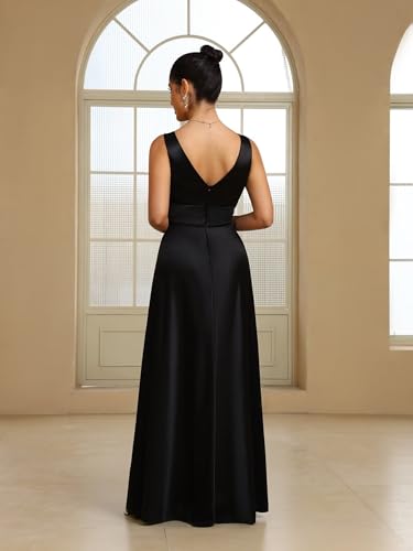 BABYONLINE D.R.E.S.S. Women's Formal Dresses Deep V-Neck Side Slit Sleeveless Floor Length Wedding Guest Dress 30072