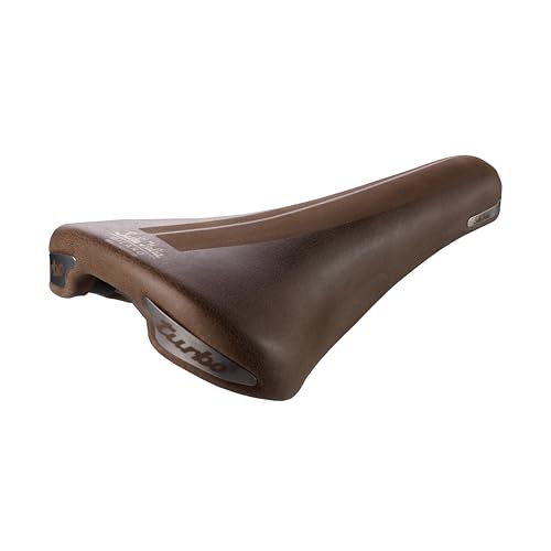Selle Italia Turbo Bullitt - Sillín Clásico para Bicicletas Vintage, Retro, Bici Urbana, Funda de Cuero y Cuadro de Aluminio - Marrón