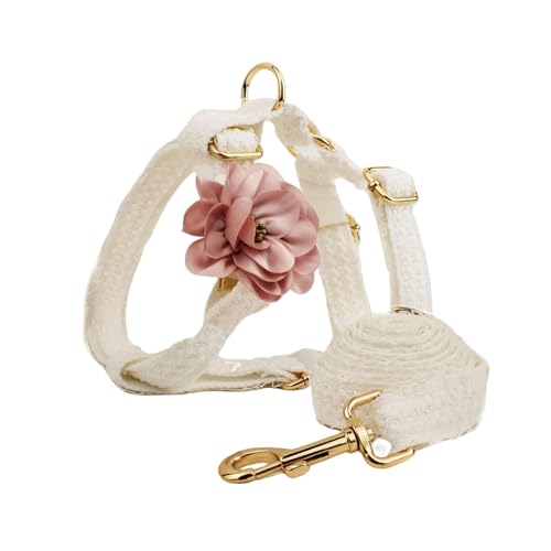 UOSIA Set imbracatura e guinzaglio da matrimonio per cani Regolabile Pizzo bianco No Pull Dog Halter Gilet Ricamo Imbracatura per cani femmine Passeggiata Festa