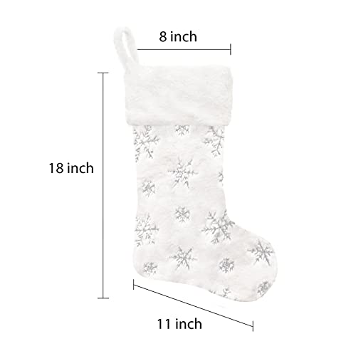 CARAKNOTS Christmas Stockings Set of 5 Faux Fur Christmas Stockings Large White for Family Kids Holiday Fireplace Hanging Xmas Decoration