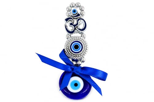 Image of Decorative Wind Chime for Home | Wooden House with Bells Colourful Beads | Positive Energy Balcony Living Room Hall Garden Home Decor (Om Evil Eye Wall Hanging)