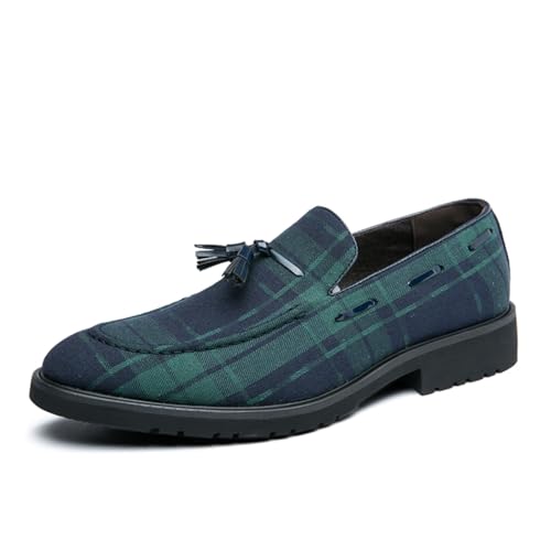 Men's Denim Plaid Loafers - Slip - On Casual Style with Tassel, Ideal for Smoking Slipper & Daily Wear