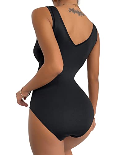 SheIn Damen Tank Body Tiefer V Ausschnitt Mesh Stretchy Bodysuit Casual Bodies mit Netz – Bild 3