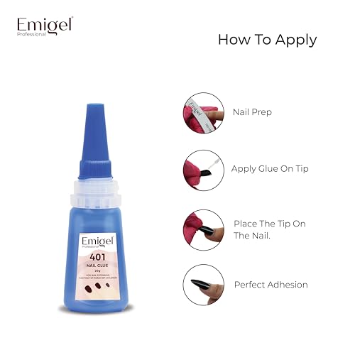 Image of Emigel Professional Nail Glue for Artificial Nail Extensions with Brush On Applicator | Professional Grade | Quick-Drying Glue for Long Lasting and Secure Nail 401-20g