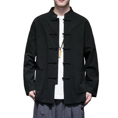 Chemise homme style chinois manches longues coton lin rétro casual
