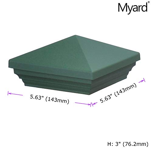 Myard Screw-Free Universal Fence Pyramid Top Cap fits Post 4 x 4 Inches (Actual Post Size 3.5 x 3.5) Porch, Handrail, Railing, Fence (Qty 10, Green)