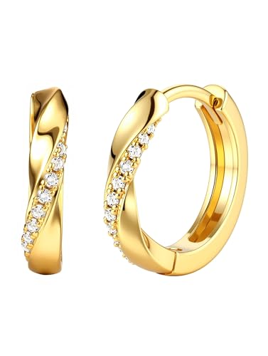 Boucles d'oreilles créoles femme argent 925 huggie torsadée plaqué or 18k