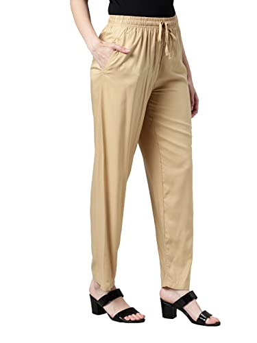 Image of GO COLORS Women Solid Mid Rise Relaxed Fit Viscose Casual Pants