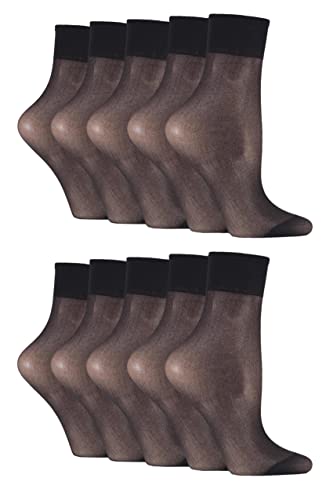 Image of SockShop Womens Ankle Highs Pop Socks Short Nylon Stockings Hosiery 15 Denier in Various Shades One Size Pack of 10 Ankle - Black 4-8