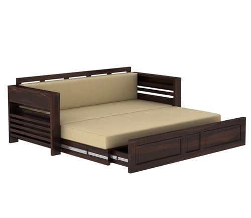 Image of Mamta Furniture Solid Wood Foster 3 Seater Sofa Cum Bed for Living Room | Three Seater Sofa Bed for Home | Sofa Com Bed | Sheesham Wood (Light Walnut Finish)