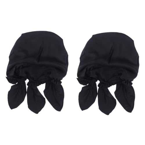 Bonnet de nuit soie Angoily pour femmes x2 avec élastique et rubans ajustables rose