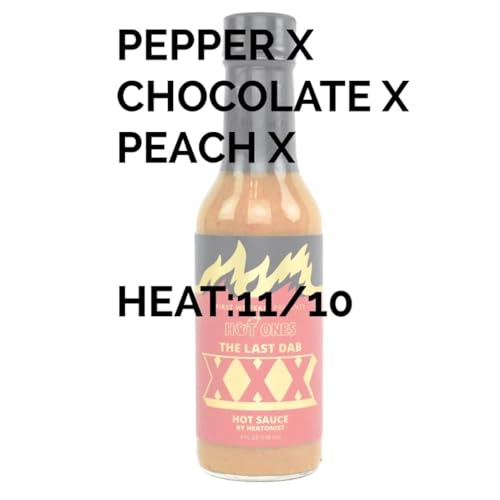 Image of Hot Ones Last Dab Hot Sauce The Last Dab XXX, Pepper X is the World's Hottest Pepper: Chili-Pepper, Chocolate & Peach, Three Distinct Strains Clock Over 3 Million Scoville Heat Units 5 Fl oz Pack of 3