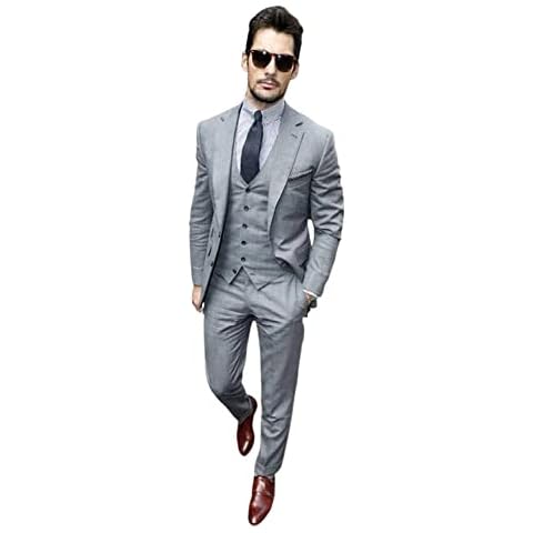 Drkobr Men's Notch Lapel Suit 3-Piece Jacket Pant Vest Two Buttons for Prom Business Casual Grey Cover