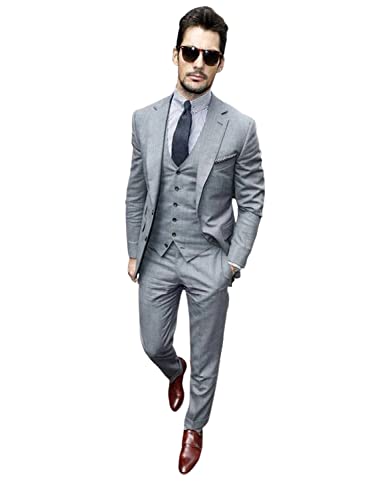Men's Notch Lapel Suit 3-Piece Jacket Pant Vest Two Buttons for Prom Business Casual