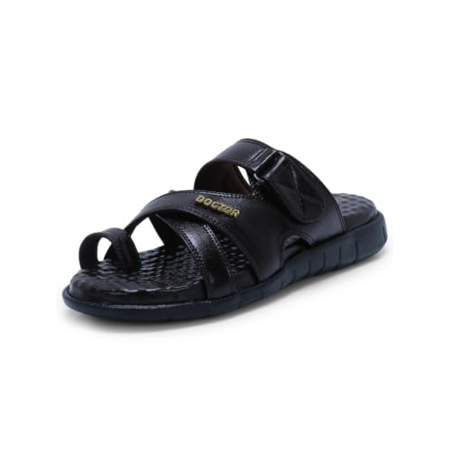Image of DOCTOR EXTRA SOFT Care Orthopedic Diabetic Comfortable Dr Sole Footwear Daily Use Casual Wear Stylish Black Cushioned Adjustable Strap Chappal for Men's-Gents & Boy's L-11