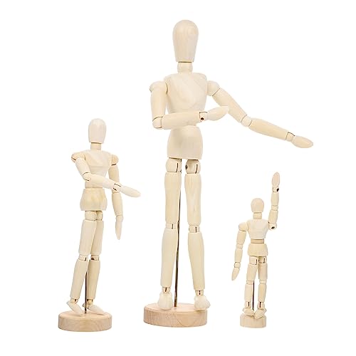 ARTIBETTER 3Pcs Jointed Mannequin Model Articulated Wood Crafts for Artists Photography Props and Desk Ornaments Durable Design with Movable Joints for