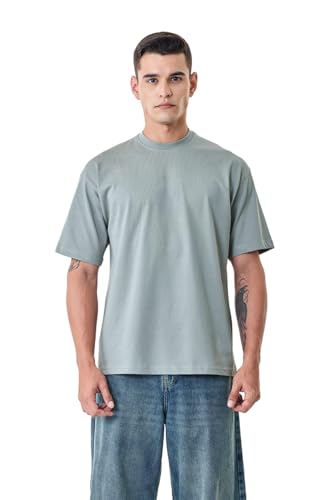 Image of SNITCH Men Oversized Fit T-Shirt | Premium 100% Cotton Breathable Fabric & Smooth Texture | Minimalist Casual Wear T-Shirt with Drop Shoulder & Half Sleeves for Daily Use