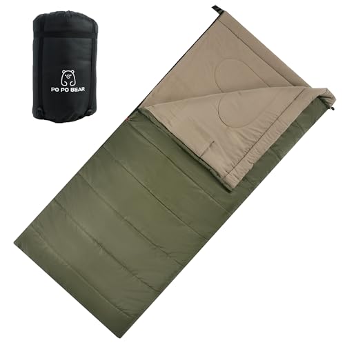 PO PO BEAR Zero Degree Sleeping Bag for Adults 100% Cotton Flannel Tall and Big (Green, 84' x...