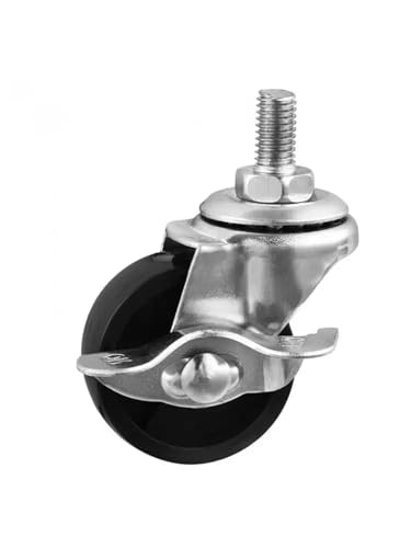 Roulette M8 pivotante en PP noir de 1,5 pouce avec frein pour meuble mobile en lot de 5 pièces