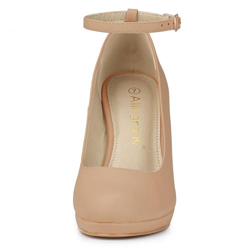 Allegra K Women's Round Toe Stiletto Heels Ankle Strap Nude Pumps - 6 M US2