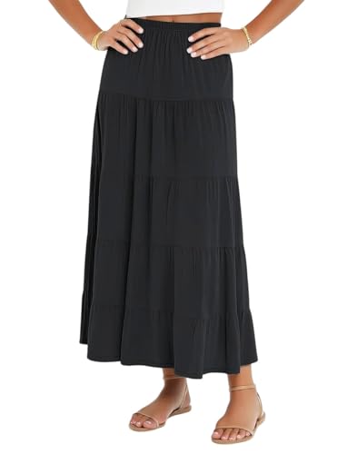 BABY O Women's Tiered Boho Long Midi Skirt Elastic Waist - Made in USA