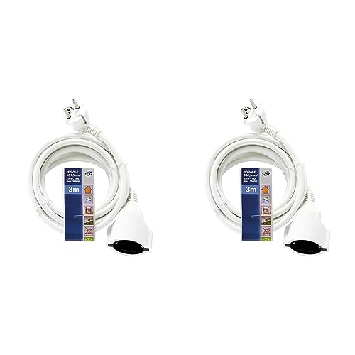 REV 0016030114 Verlängerung, Verlängerungskabel mit Winkelstecker 3m, 3680W, Weiss (Packung mit 2)