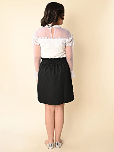 Image of LILPICKS Girls Stylish Lace Netted Top with Plain Skirt Set (White Black)