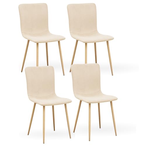 Homy Casa Juego de 4 sillas de comedor de tela con respaldo cuadrado, sillas suaves tapizadas con patas de metal macizo de roble, sillas de cocina para sala de estar, vestidor, (cuadrado beige, 4)