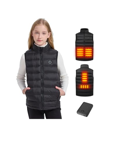 Varmcore Kids Heated Vest with Battery 12000mAh Rechargeable Electric Heating Vest for Boys and Girls 4 Heating Zones Lightweight Puffer Style Winter Warm Gilet.