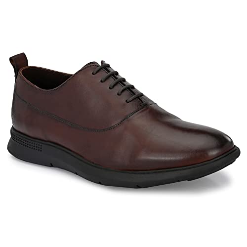 Legwork Men's Leather Crossover Shoes for Men and Boys (7_Coffee Brown)