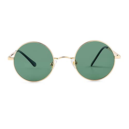Image of Red Lens Circle Glasses Small Round Polarized Sunglasses for Women Men Retro Hippie Style Circle Sun Glasses