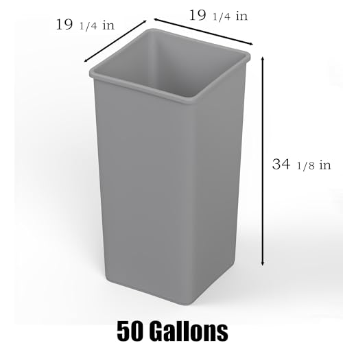Image of 50 Gallon Gray Square Commercial Trash Garbage Can | Outdoor Office Restaurant School Kitchen