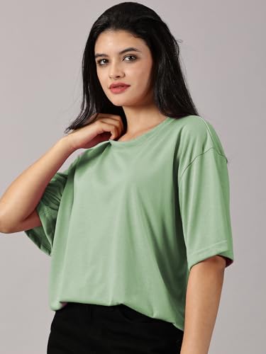 Image of RodZen Oversized Fit Half Sleeves Round Neck Textured Polycotton T-Shirt for Women /Girls (Pack of 2)