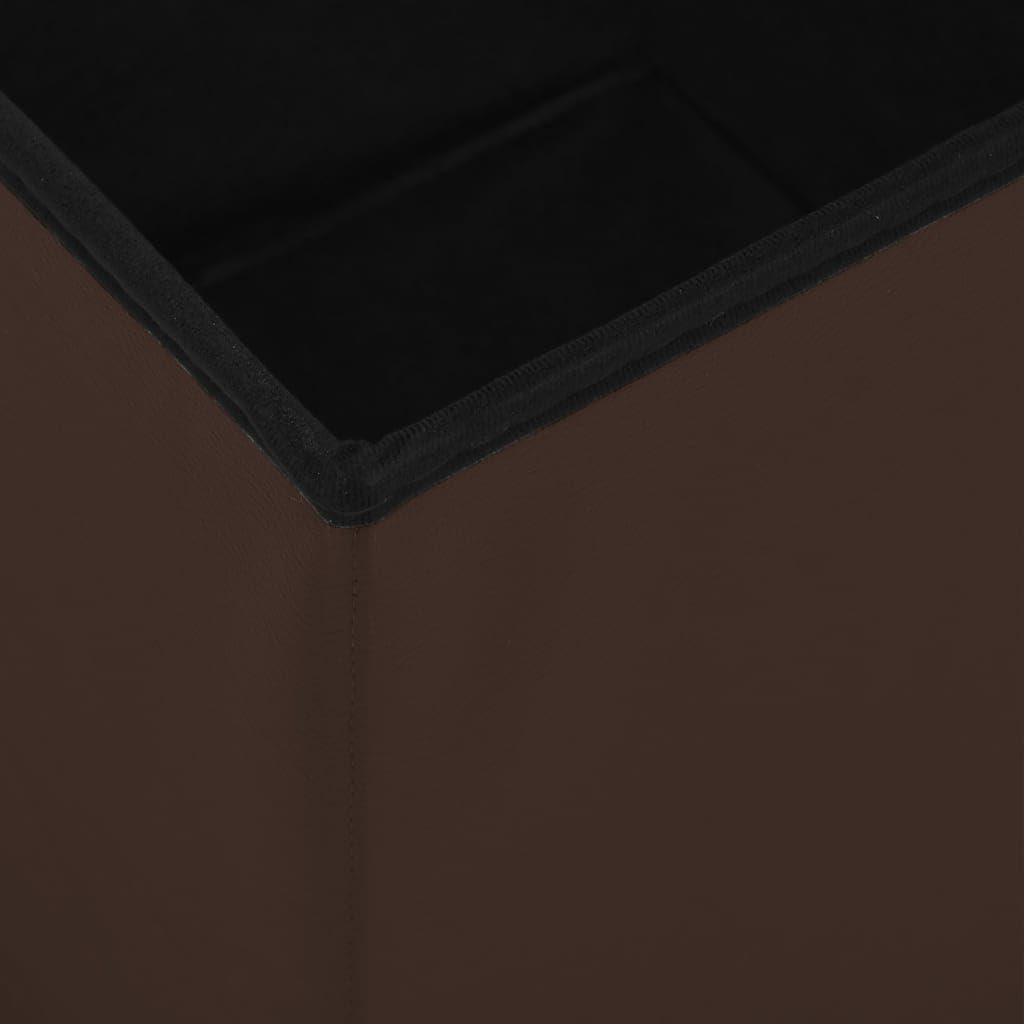 Taburete plegable con espacio de almacenamiento, 38 x 38 x 38 cm, taburete de PVC y MDF, banco acolchado para salón, caja de almacenamiento plegable, color marrón