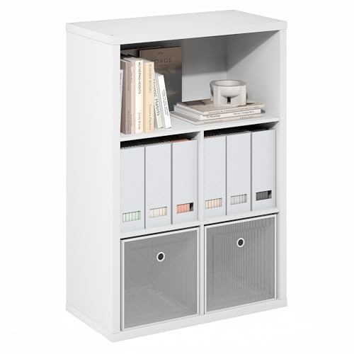Image of Furinno Cubicle Book Shelf, 5-Cube Bookshelf, Extra Thick Frame Cube Storage Organizer Bookcase with Closed Back, 15.3 x 29.9 x 43.3, for Living Room, Bedroom, Home Office, White