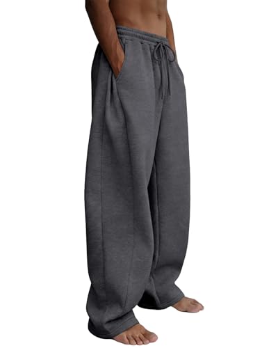Image of Men's Baggy Sweatpants Wide Leg Fleece Lounge Joggers with Deep Pockets | Soft 65% poly 35% cotton stretch blend, outer drawstring, open bottom, relaxed fit for gym, travel, errands and daily wear