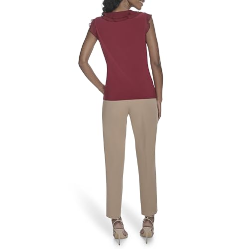 Tommy Hilfiger Women's Sleeveless Mix Media Ruffle Front Blouse4