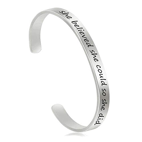 YOYONY Gifts for Women Classic Hand-Stamped Inspirational Message She Believed she Could so she did Bracelets