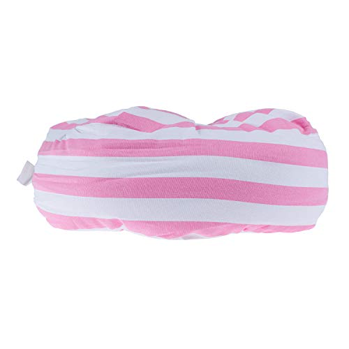 HOMESCAPES Pink & White Stripe Floor Cushion Pouffe 100% Cotton Modern Pleated Seat Pad for Indoor and Garden 40cm x 15cm - Image 2