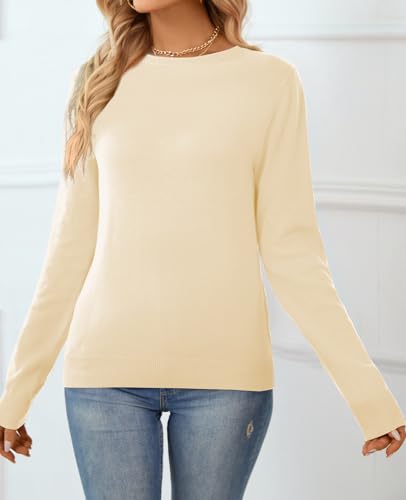 Image of QUALFORT Women's 100% Cotton Sweater, Basic Lightweight Long Sleeve Pullover